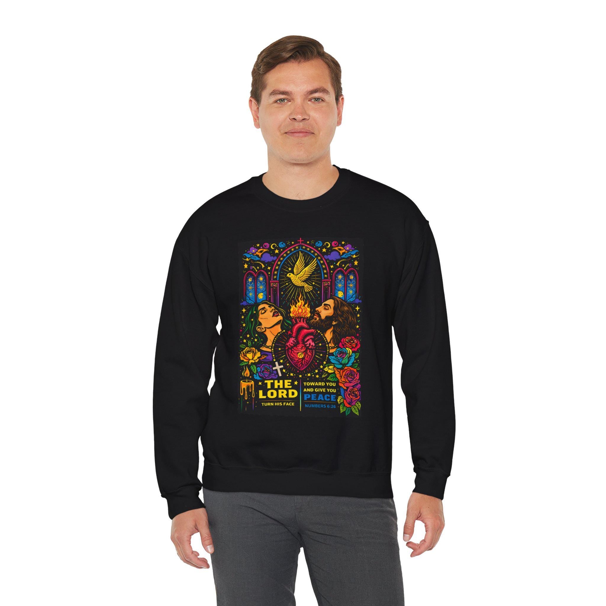 Sacred Heart Crewneck Sweatshirt | Christian Faith Apparel | Numbers 6:26 Bible Verse - Starseed Revelation