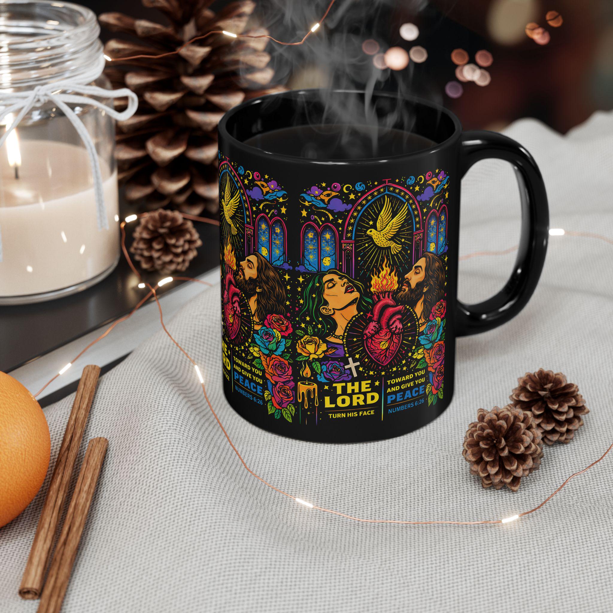 Sacred Heart Neon Stained Glass Mug | Christian Devotional Coffee Cup - Starseed Revelation