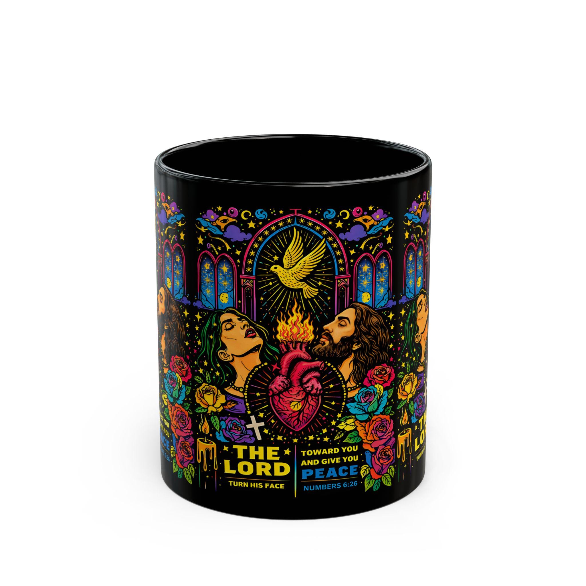 Sacred Heart Neon Stained Glass Mug | Christian Devotional Coffee Cup - Starseed Revelation