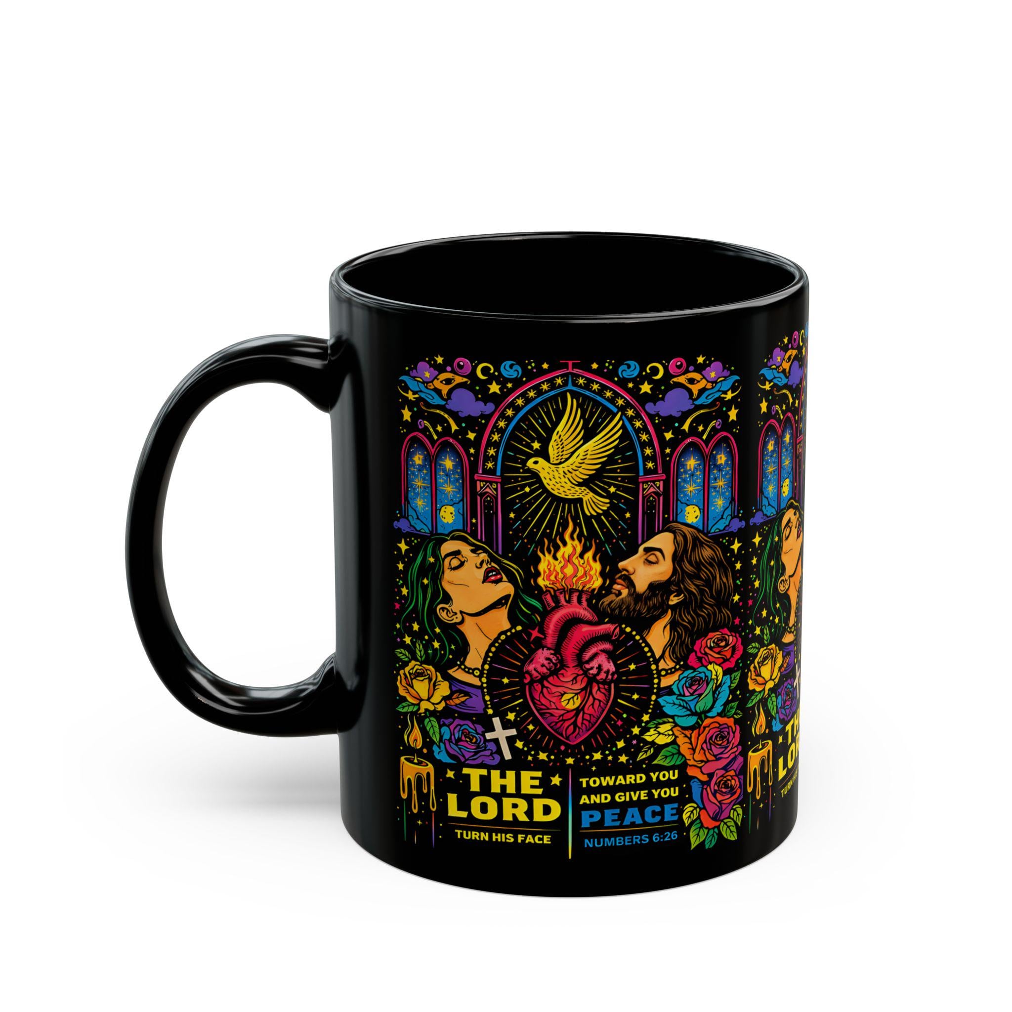 Sacred Heart Neon Stained Glass Mug | Christian Devotional Coffee Cup - Starseed Revelation
