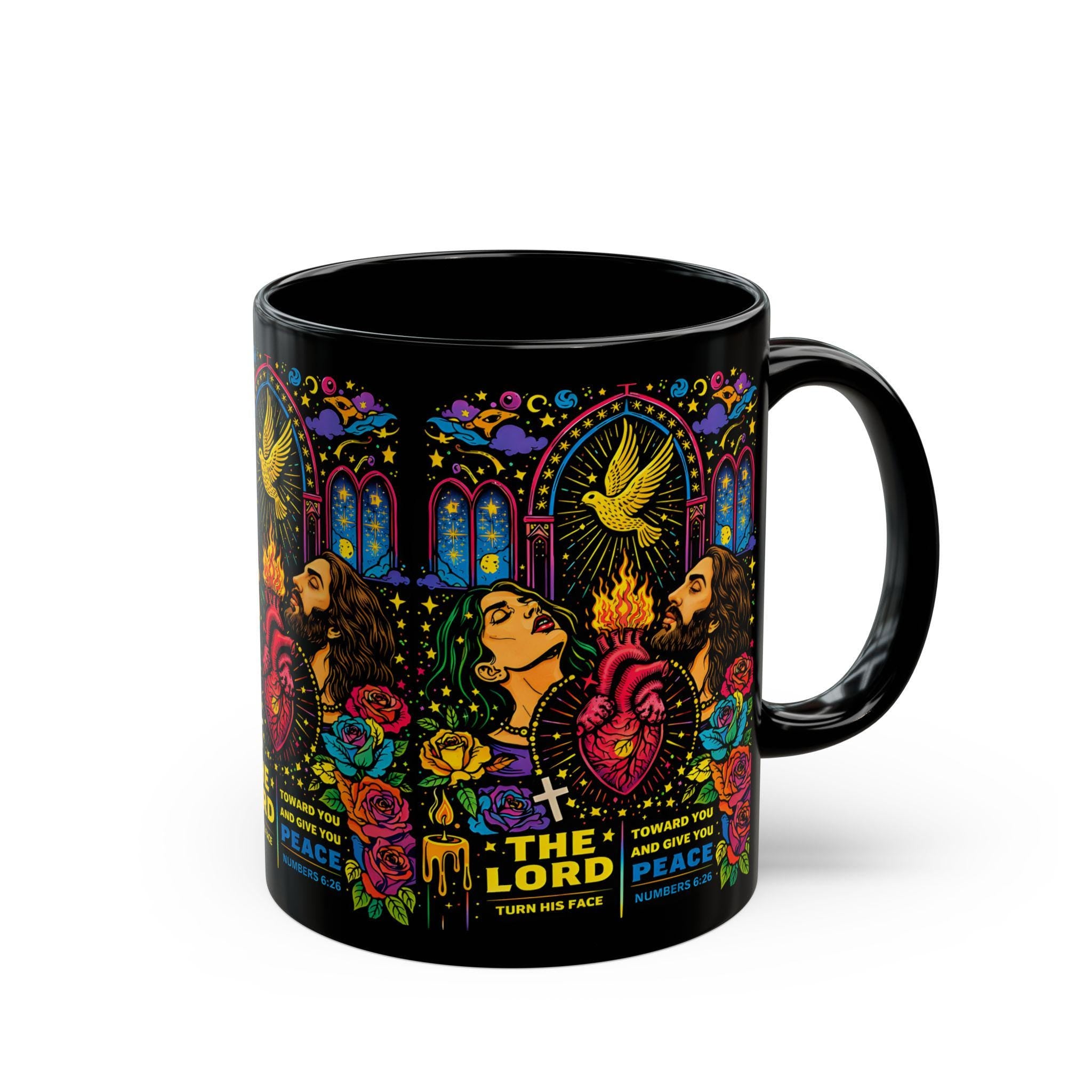 Sacred Heart Neon Stained Glass Mug | Christian Devotional Coffee Cup - Starseed Revelation
