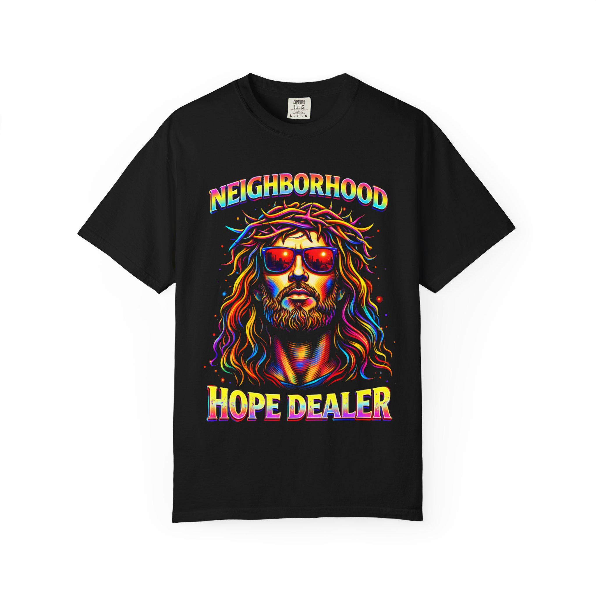 Jesus Hope Dealer T-Shirt | Neon Jesus Portrait, Christian Faith Tee - Starseed Revelation