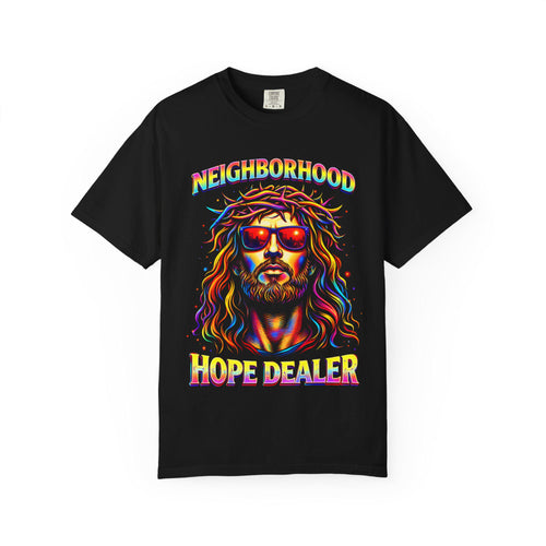 Jesus Hope Dealer T-Shirt | Neon Jesus Portrait, Christian Faith Tee - Starseed Revelation