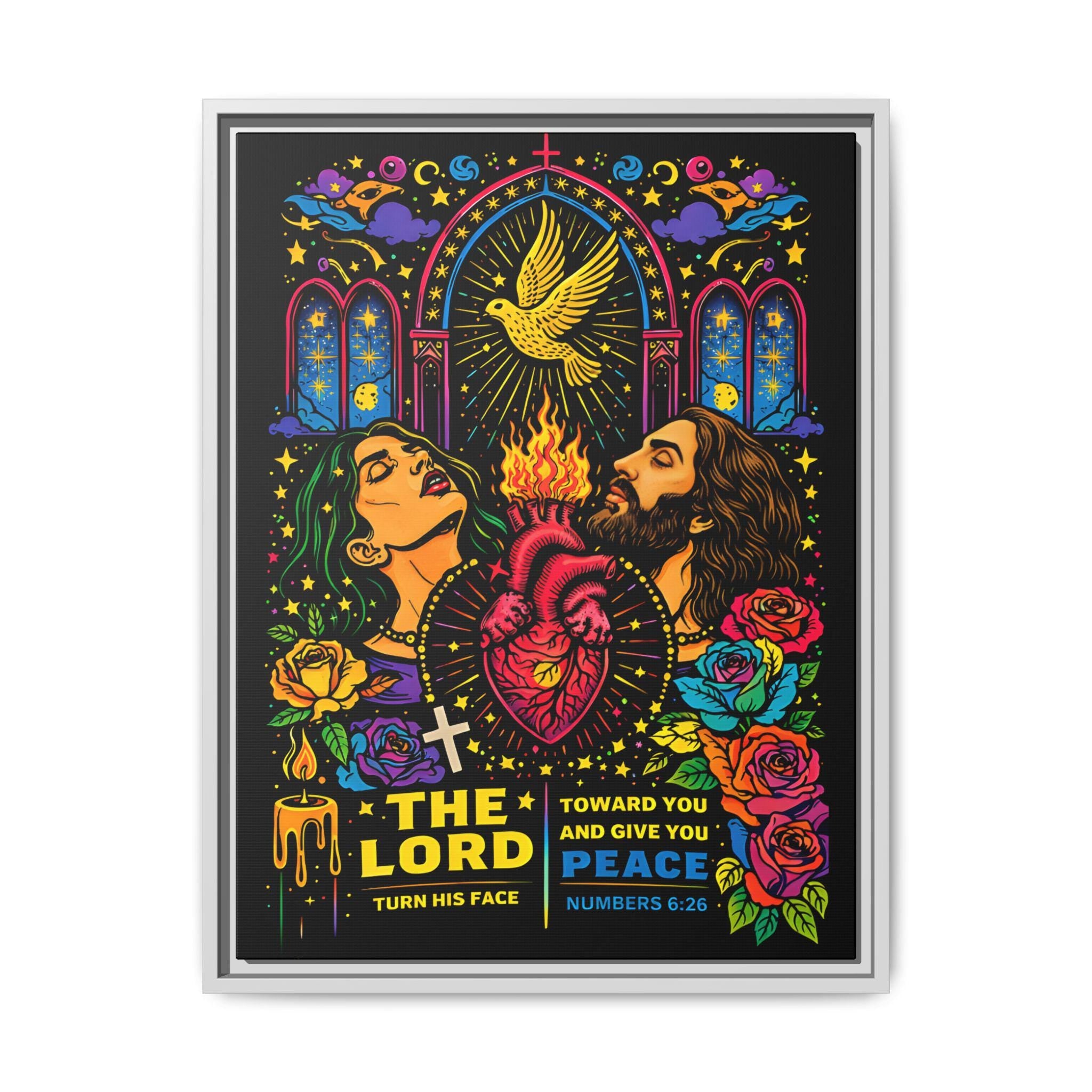 Sacred Heart Jesus Canvas Art | Christian Neon Religious Wall Decor - Starseed Revelation