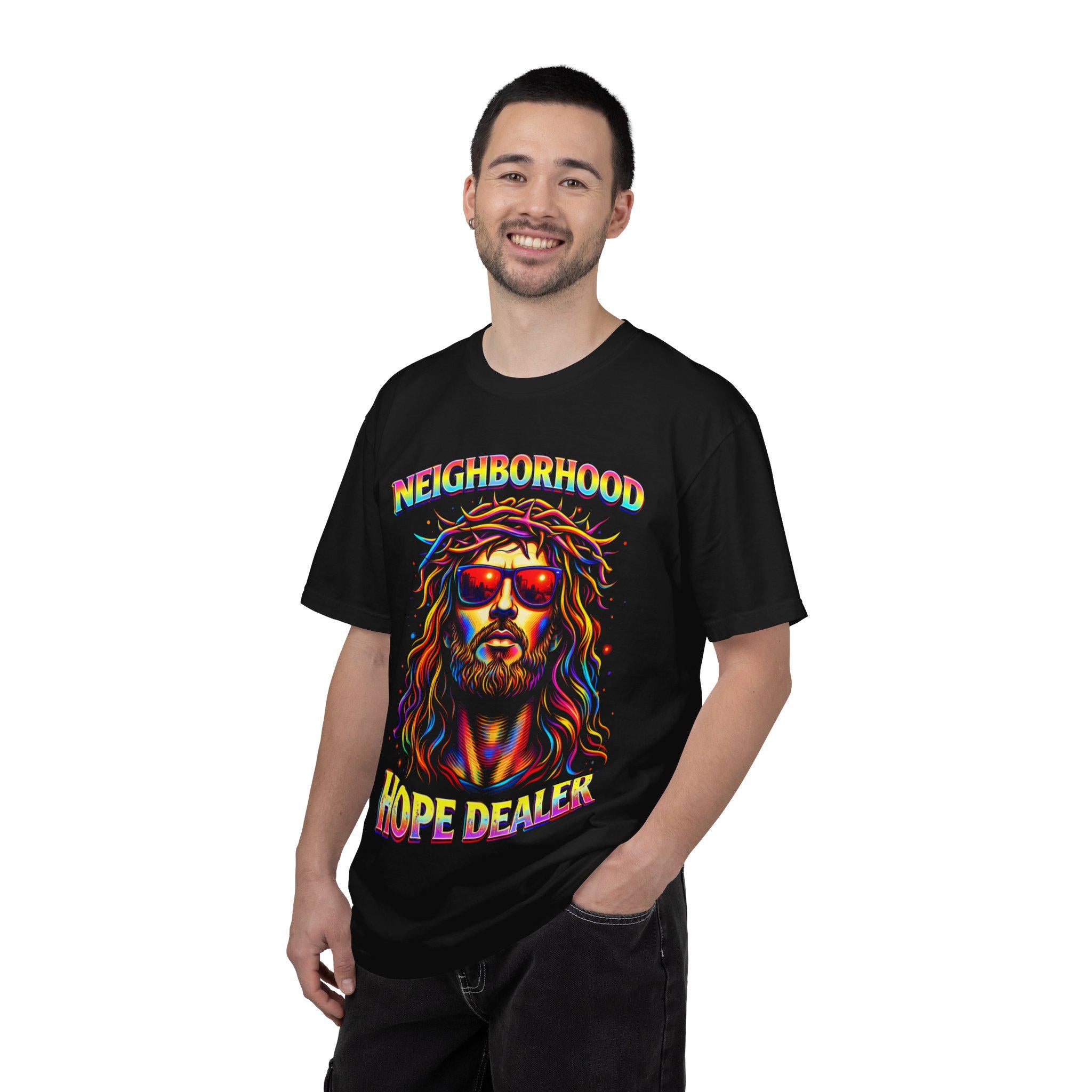 Jesus Hope Dealer T-Shirt | Neon Jesus Portrait, Christian Faith Tee - Starseed Revelation