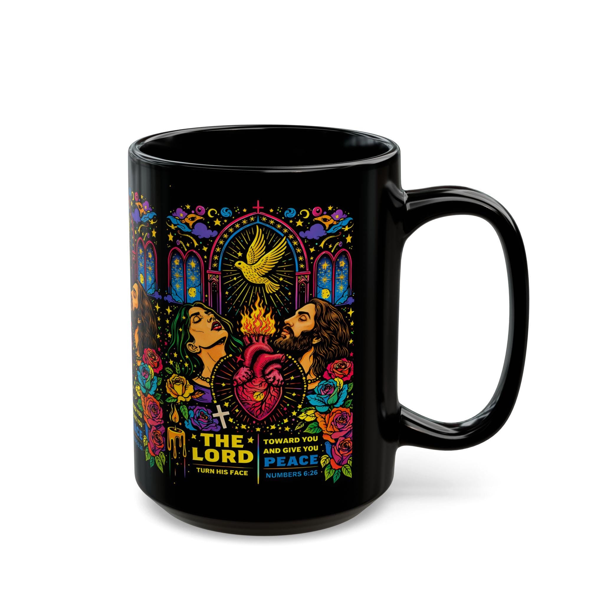 Sacred Heart Neon Stained Glass Mug | Christian Devotional Coffee Cup - Starseed Revelation